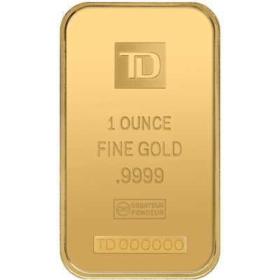 A picture of a 1 oz. TD Gold Bar